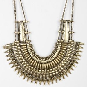 Gold or Bronze bib statement necklace
